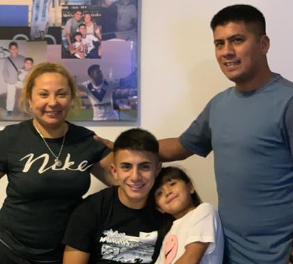 Thiago Almada with his parents and sister